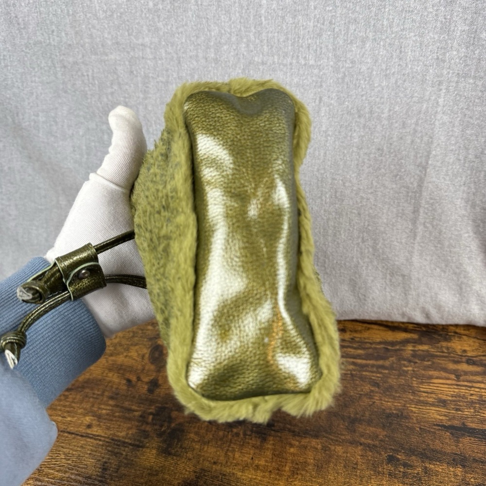 Unique Vintage Sobea leather & Sherpa drawstring mini bag with bracelet strap - Picture 10 of 16